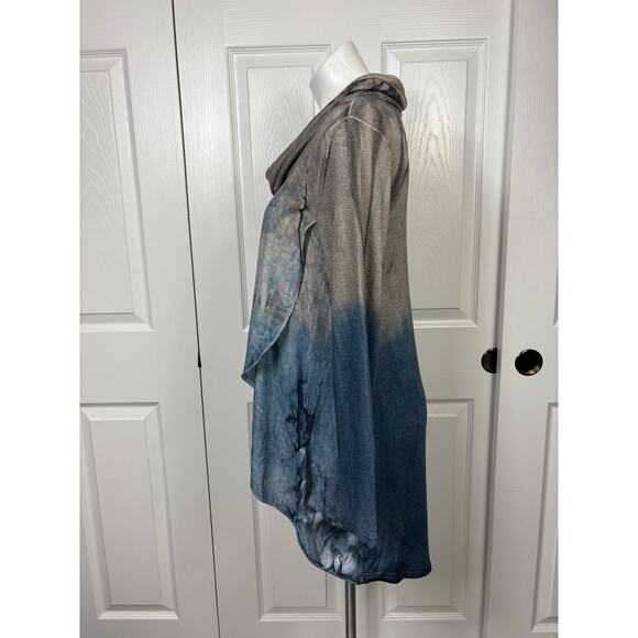 Fleur De Lis Blue Gray Ombre Cowl Neck Tunic Sweater Sz S Linen Blend Tulip Hem - Picture 4 of 9